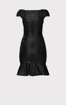 Foil Cap Sleeve Flare Skirt Bandage Dress | Black Foil