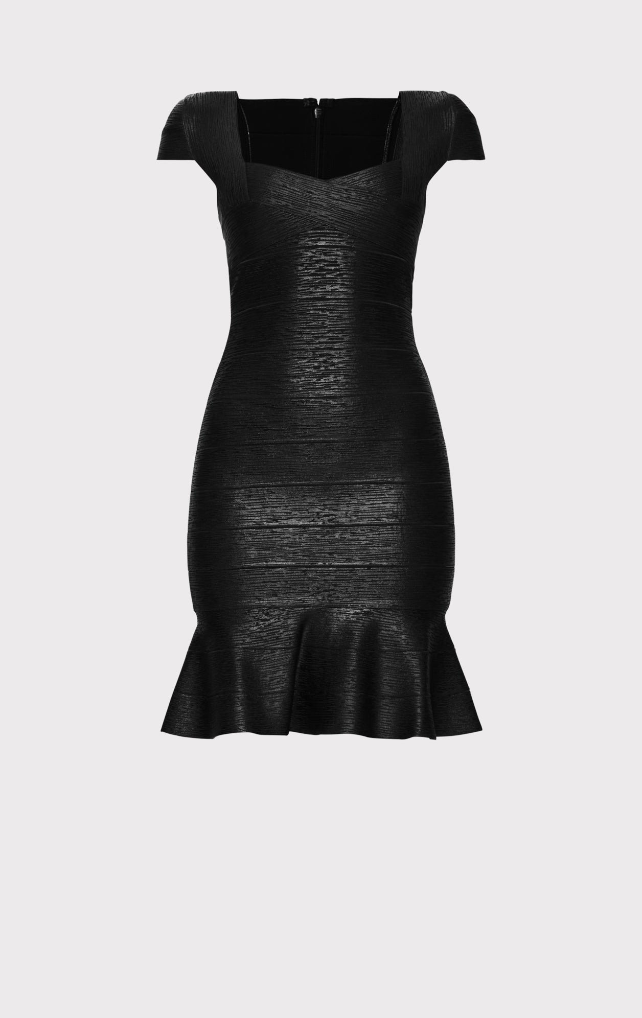 Foil Cap Sleeve Flare Skirt Bandage Dress | Black Foil