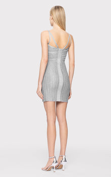 Lurex Eyelash Sweetheart Dress | Metallic Silver