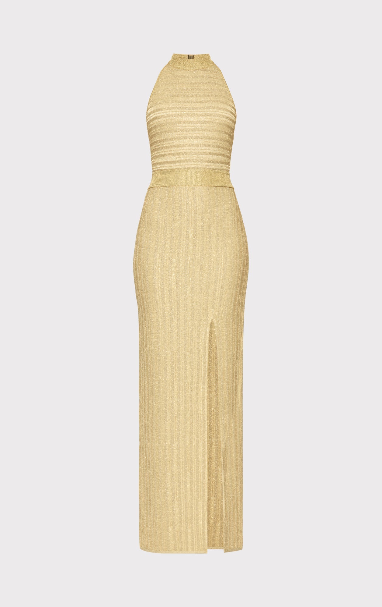 Lurex Eyelash Mock Neck Gown | Metallic Gold