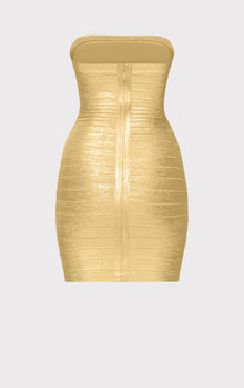 Foil Strapless Banded Mini Dress | Gold Foil