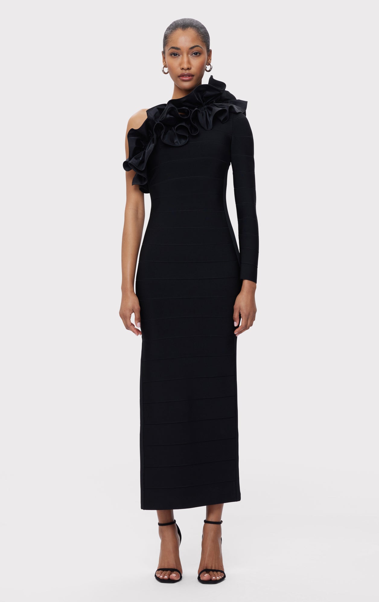 Asymmetrical Ruffle Gown | Black