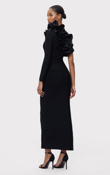 Asymmetrical Ruffle Gown | Black