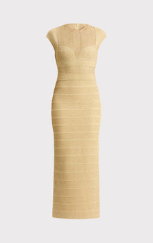 Textured Sheer Bustier Gown | Metallic Gold