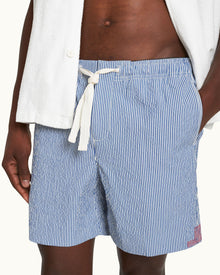Men | Alex Seersucker Short | Blueberry/White Stripe