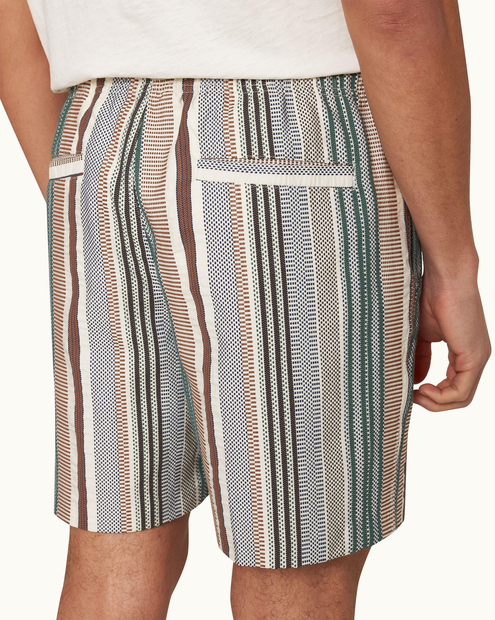 Alex Relaxed Fit Canvas Drawcord Shorts in Multi-Stitch Stripe Woven In Italy | Multi