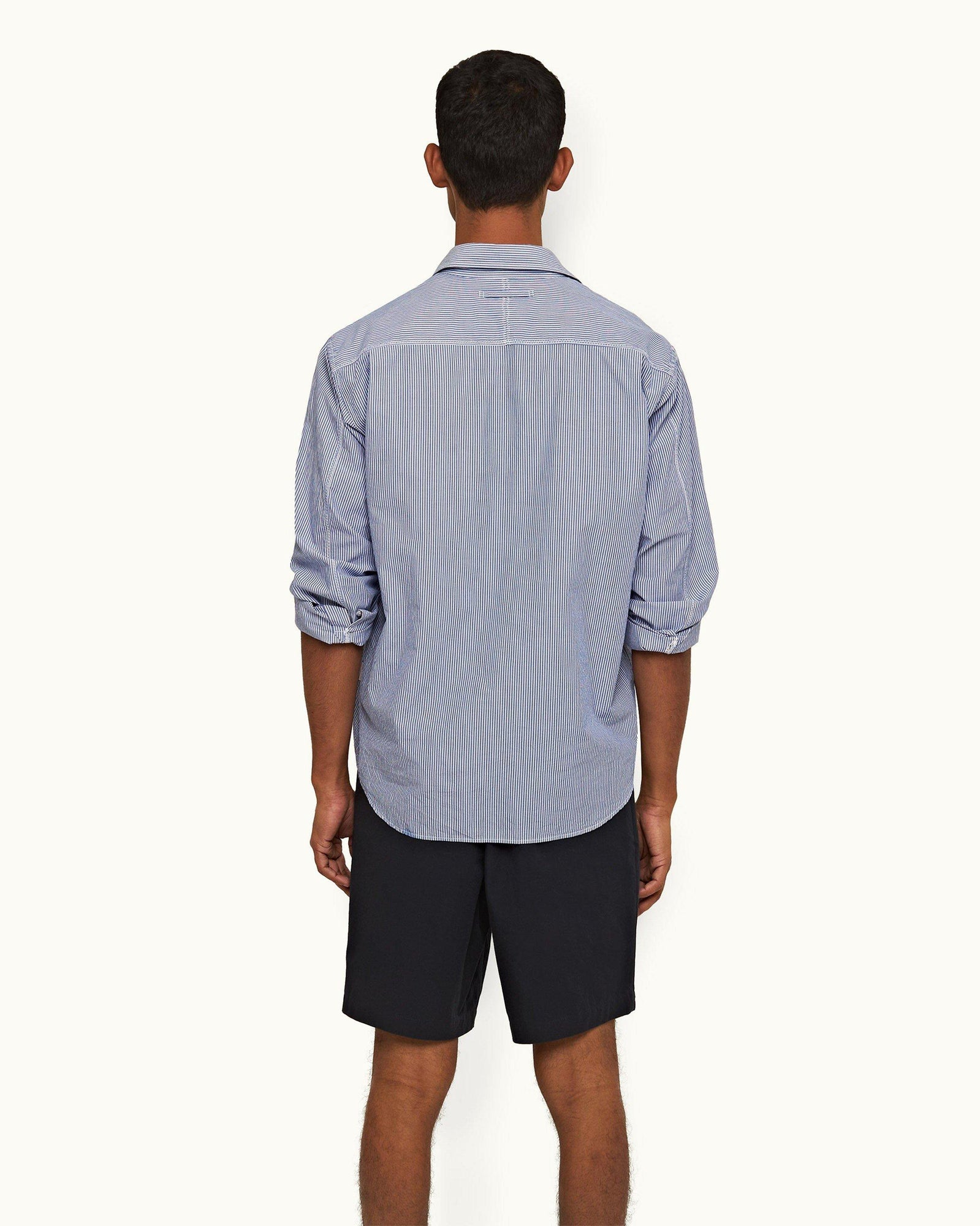 Night Iris Easy Fit Single Pleat Laundered Cotton Shorts | Night Iris