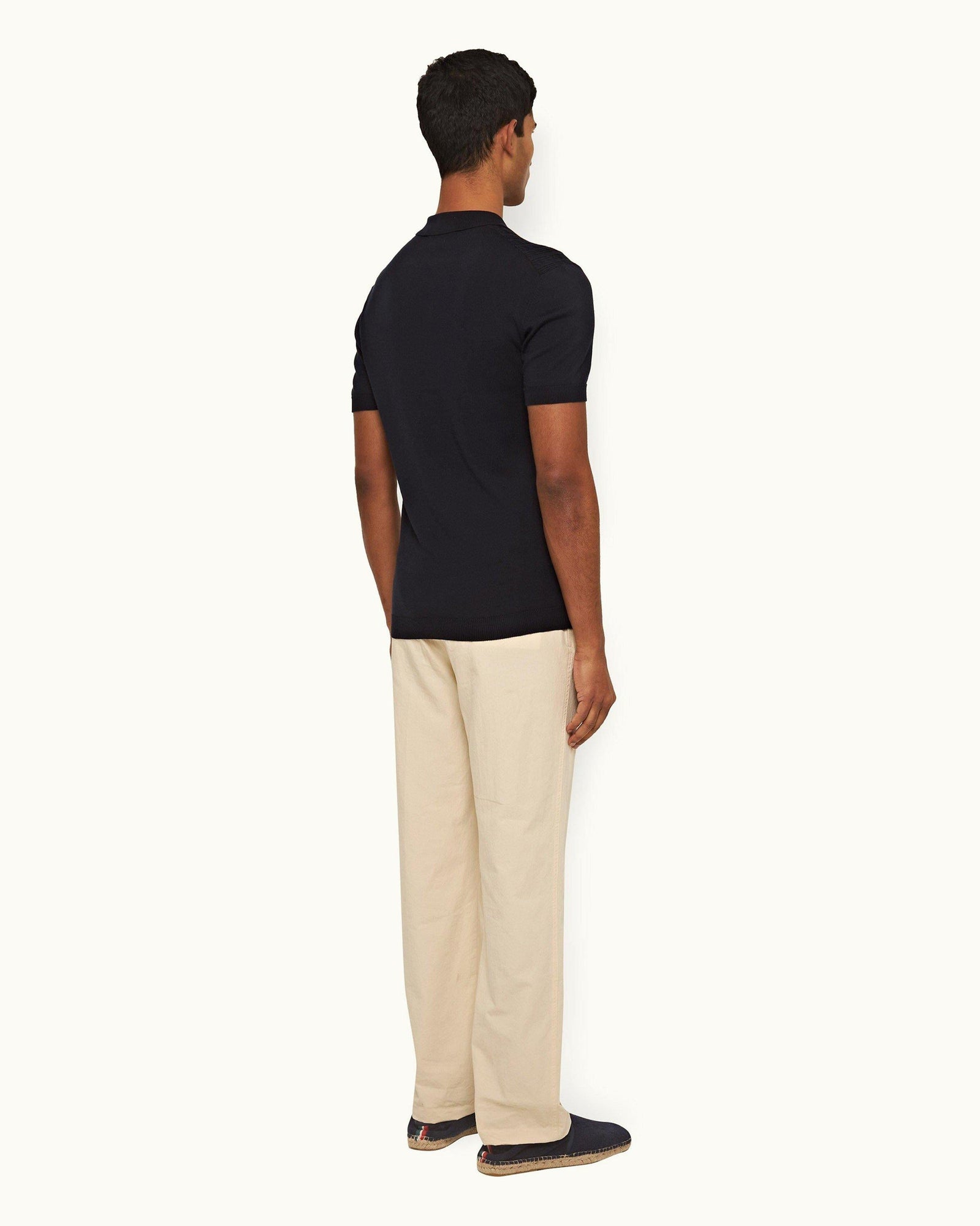 Pebble Easy Fit Single Pleat Laundered Cotton Trousers | Pebble