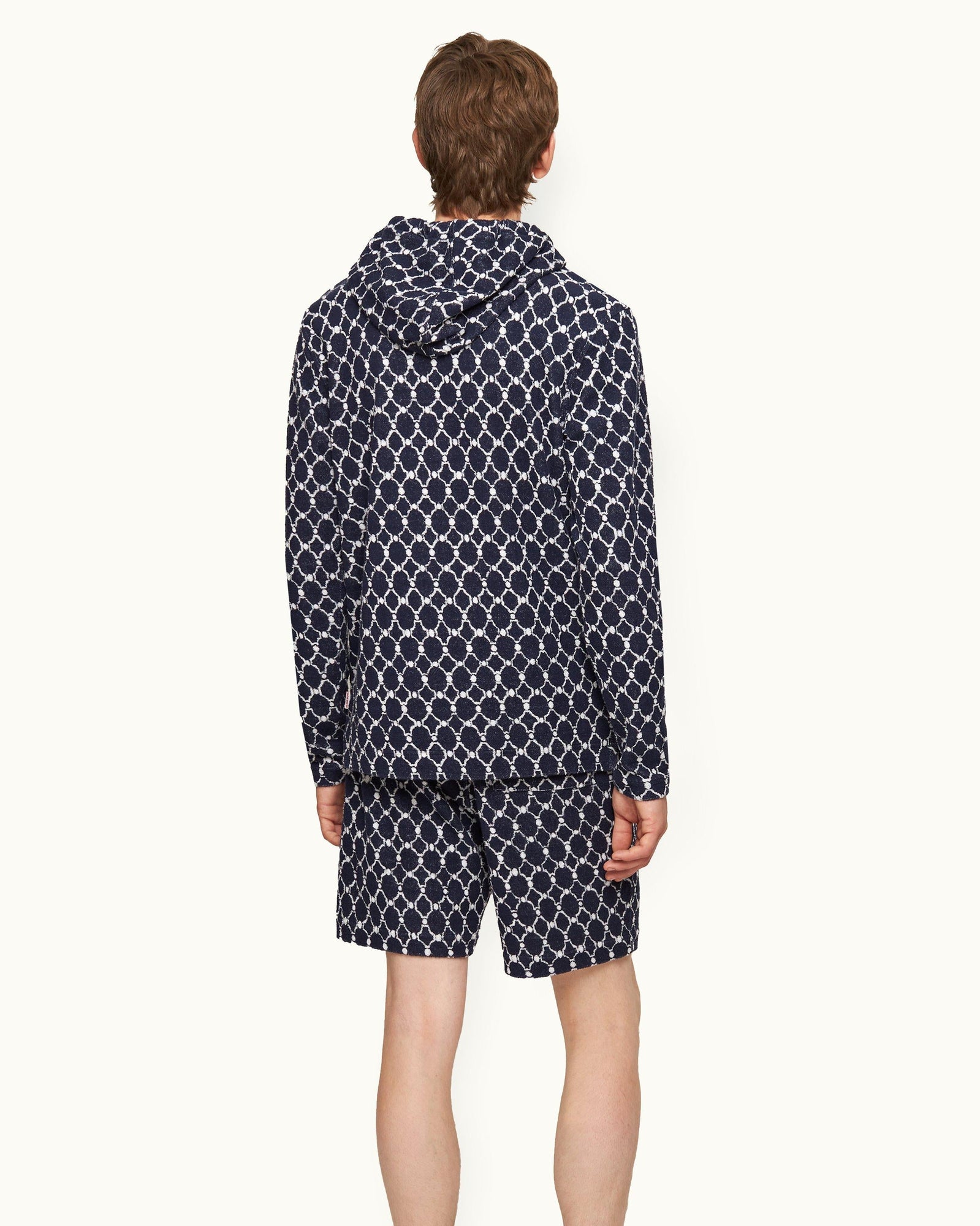 Blaine Towelling Midnight Navy Geometric Tile Hooded Towelling Sweatshirt | Midnight Navy