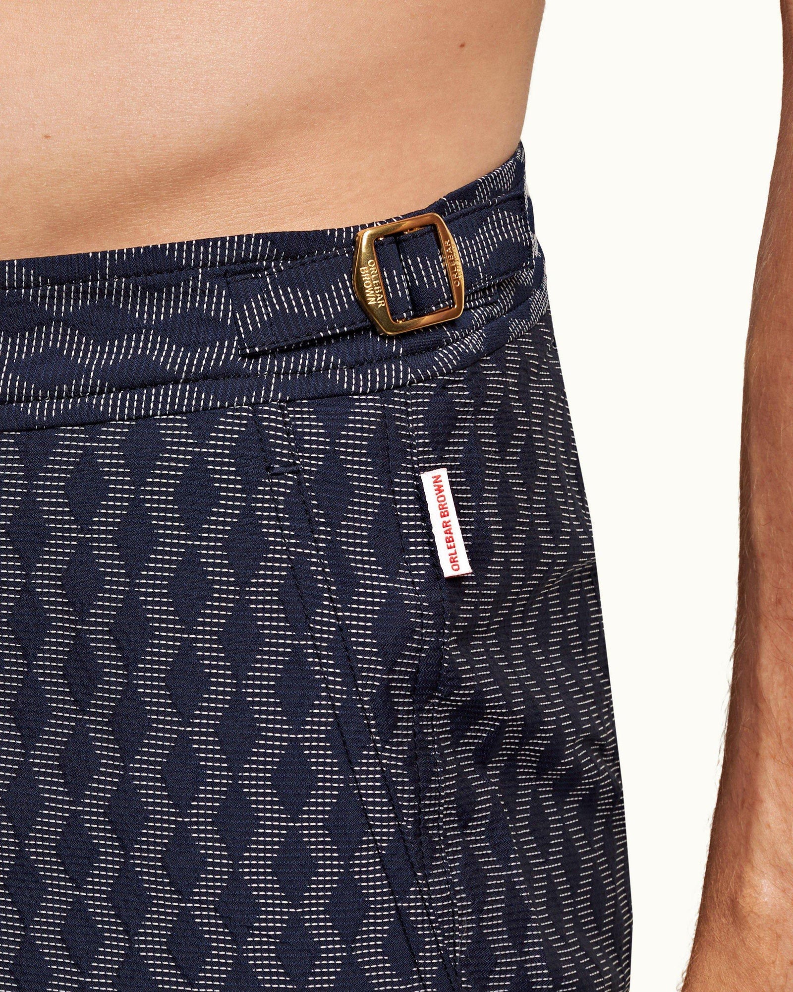 Bulldog Navy/Cloud Catto Jacquard Mid-Length Swim Shorts | Navy/Cloud