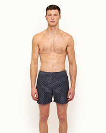 Bulldog Navy/Cloud Catto Jacquard Mid-Length Swim Shorts | Navy/Cloud