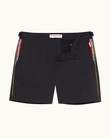 Bulldog Black Concealed O.B Stripe Tape Mid-Length Swim Shorts | Black
