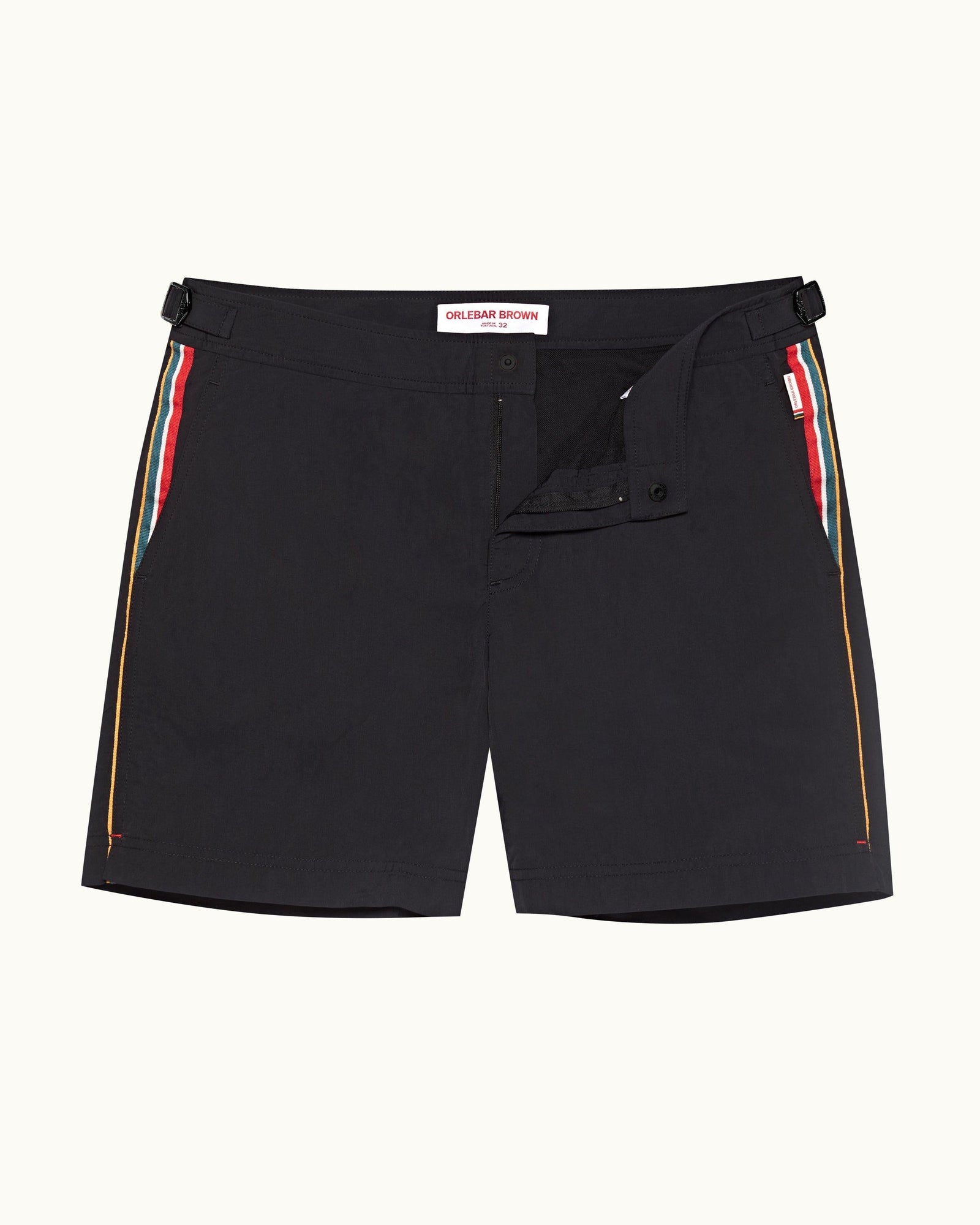 Bulldog Black Concealed O.B Stripe Tape Mid-Length Swim Shorts | Black