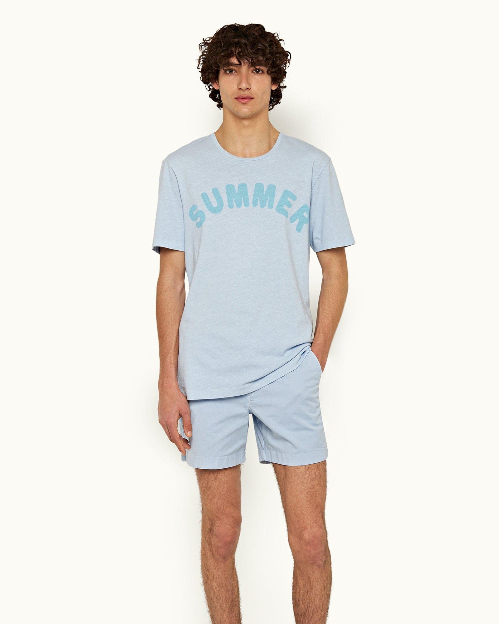 Ice Blue Mid-Length Cotton Twill Shorts | Ice Blue