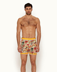 Bulldog Bright Gold Eden Print Mid-Length Swim Shorts | Bright Gold