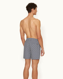 Bulldog Jacquard Domi Jacquard Mid-Length Swim Shorts Woven In Italy in Night Iris/White Sand colour | Night Iris/White Sand