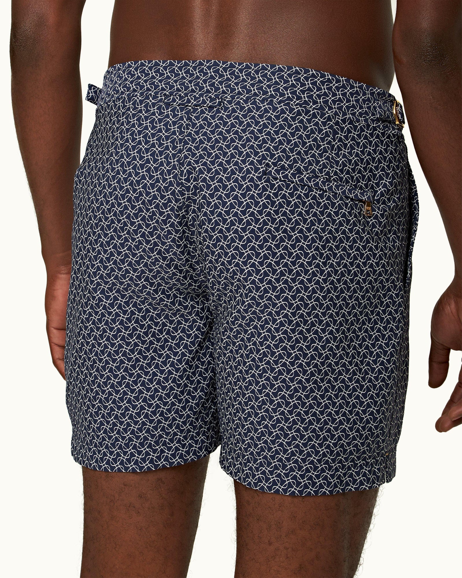 Bulldog Night Iris/White Sand Geometric Orb Jacquard Mid-Length Swim Shorts | Night Iris/White Sand