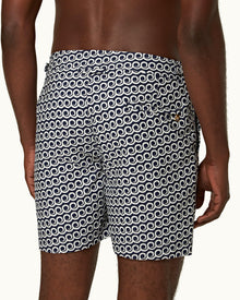 Bulldog Midnight Navy Lacuna Jacquard Mid-Length Swim Shorts | Midnight Navy