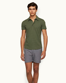 Bulldog 007 Midnight Navy/White Sand Geometric Jacquard Mid-Length Swim Shorts | Midnight Navy/White Sand