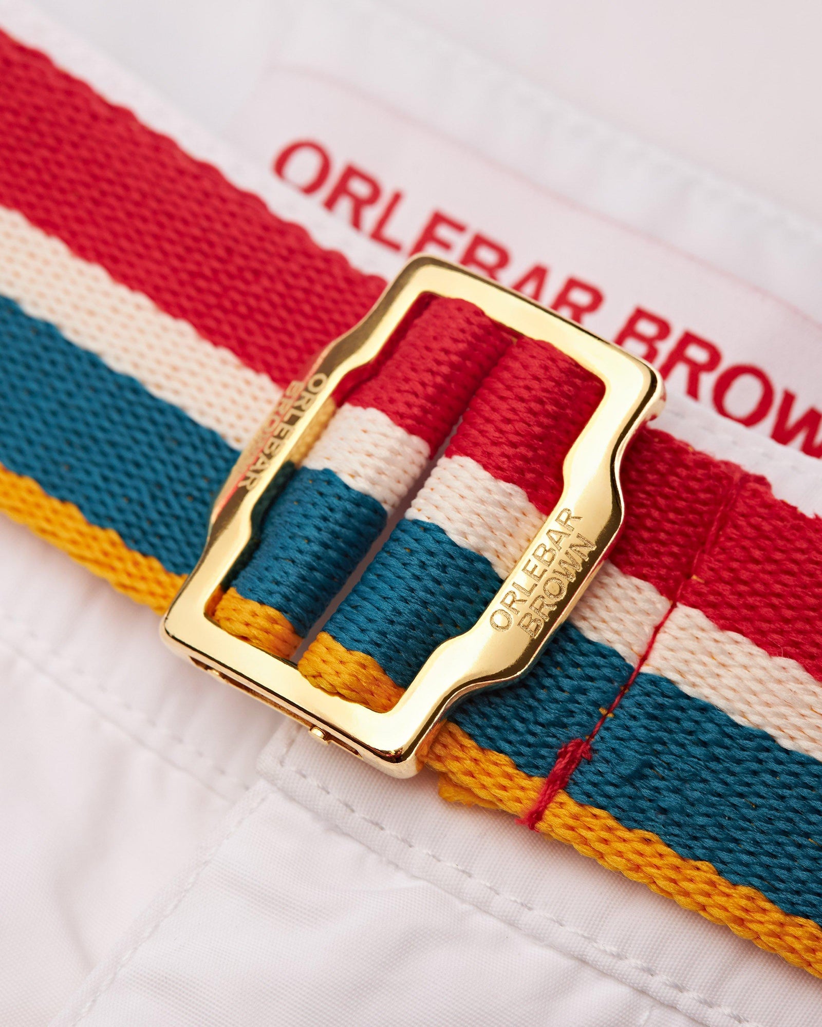 White O.B Stripe Belt Mid-Length Swim Shorts | White