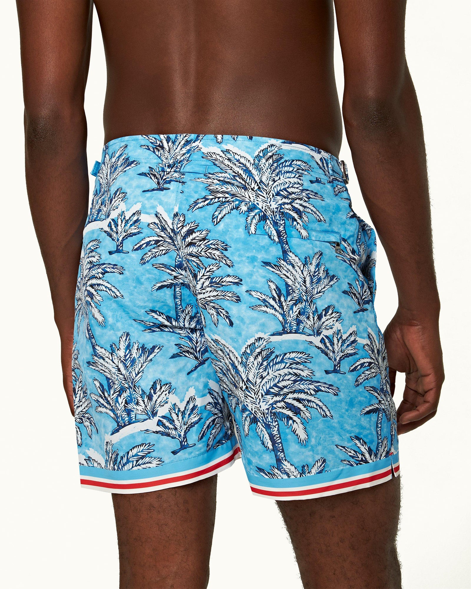 Bulldog Bright Wish Blue Palm Border Mid-Length Swim Shorts | Bright Wish Blue