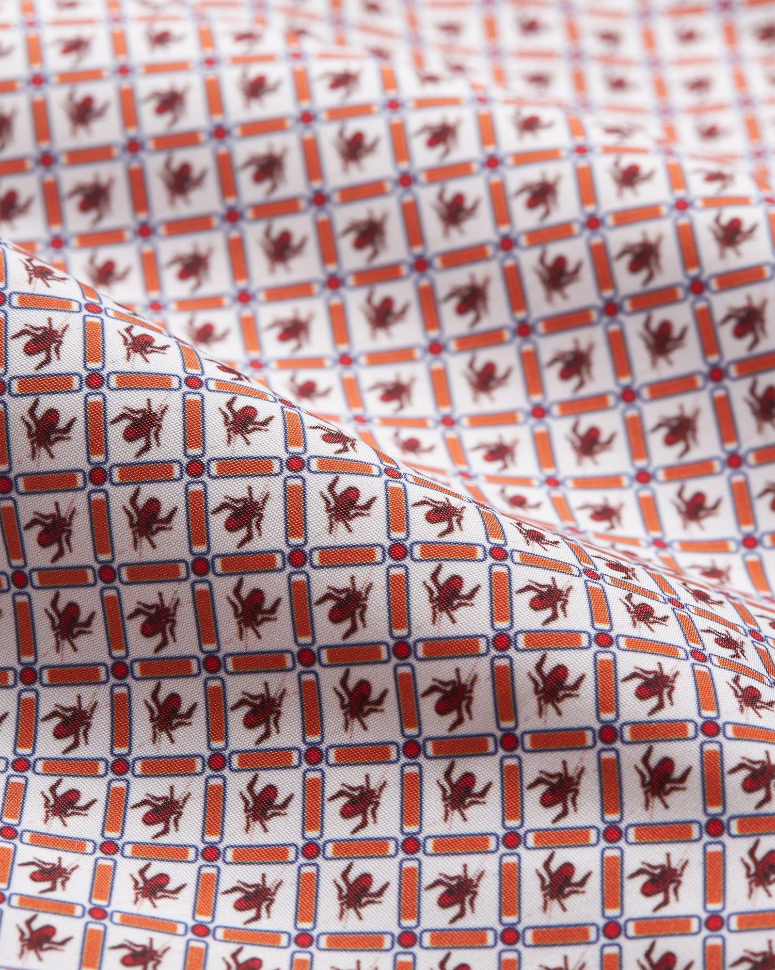 Bulldog Geo Print Mid-Length Swim Shorts Woven In France in Summer Red/White Sand colour | Summer Red/White Sand