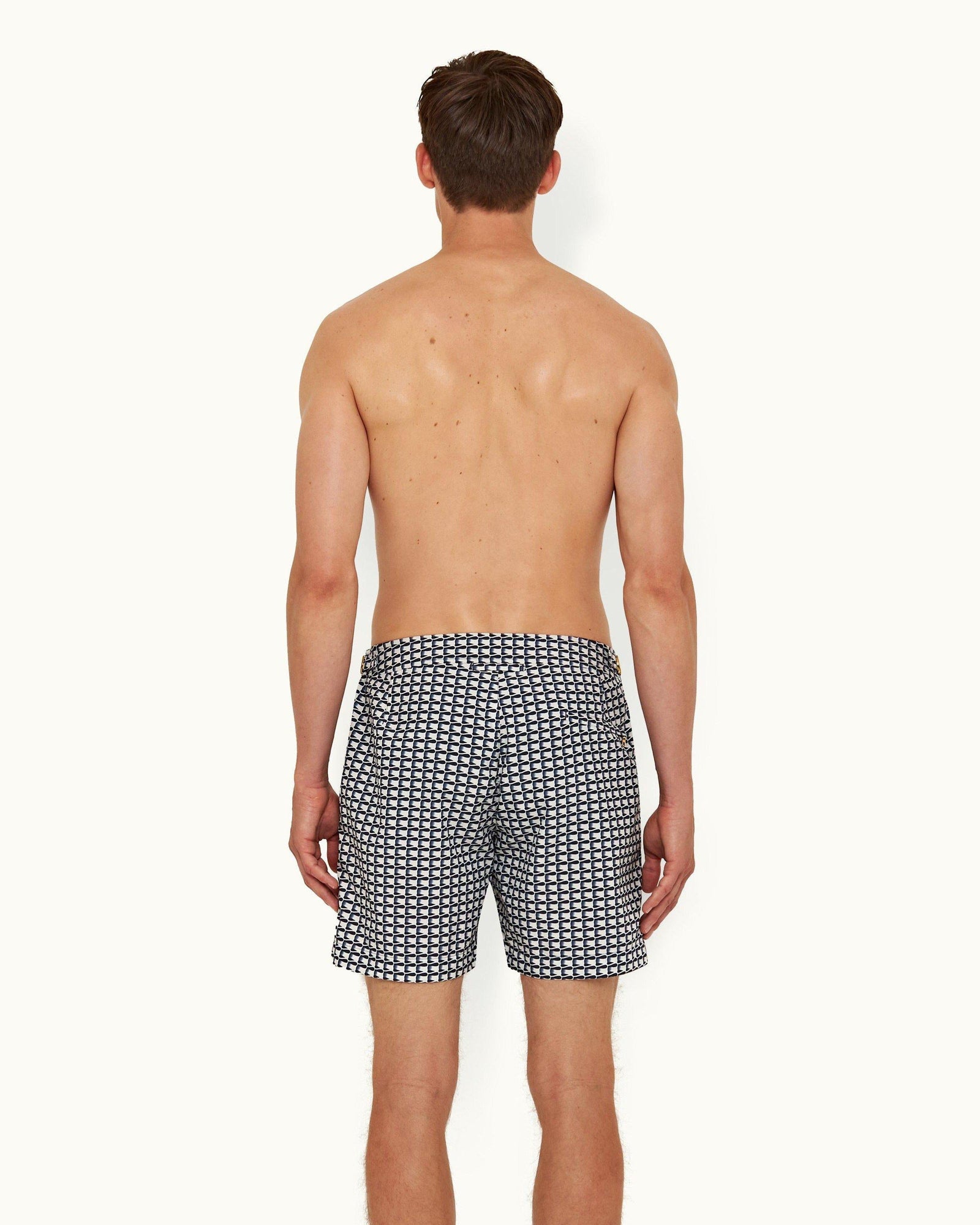 Bulldog White Sand/Night Iris Ribbon Print Mid-Length Swim Shorts | White Sand/Night Iris