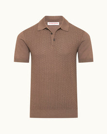 Burnham Silk Tailored Fit Jacquard Knit Silk-Cotton Polo Shirt Light Plum Wine Colour | Light Plum Wine