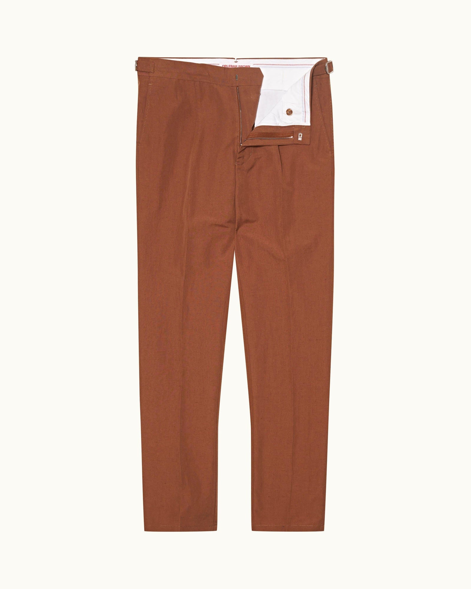 Carsyn Slim Fit Tapered Cotton-Linen Trousers Woven In Italy in Cinnamon Coffee colour | Cinnamon Coffee