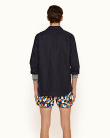 Caspian Linen Ink Overhead Button Placket Linen Blend Shirt | Ink