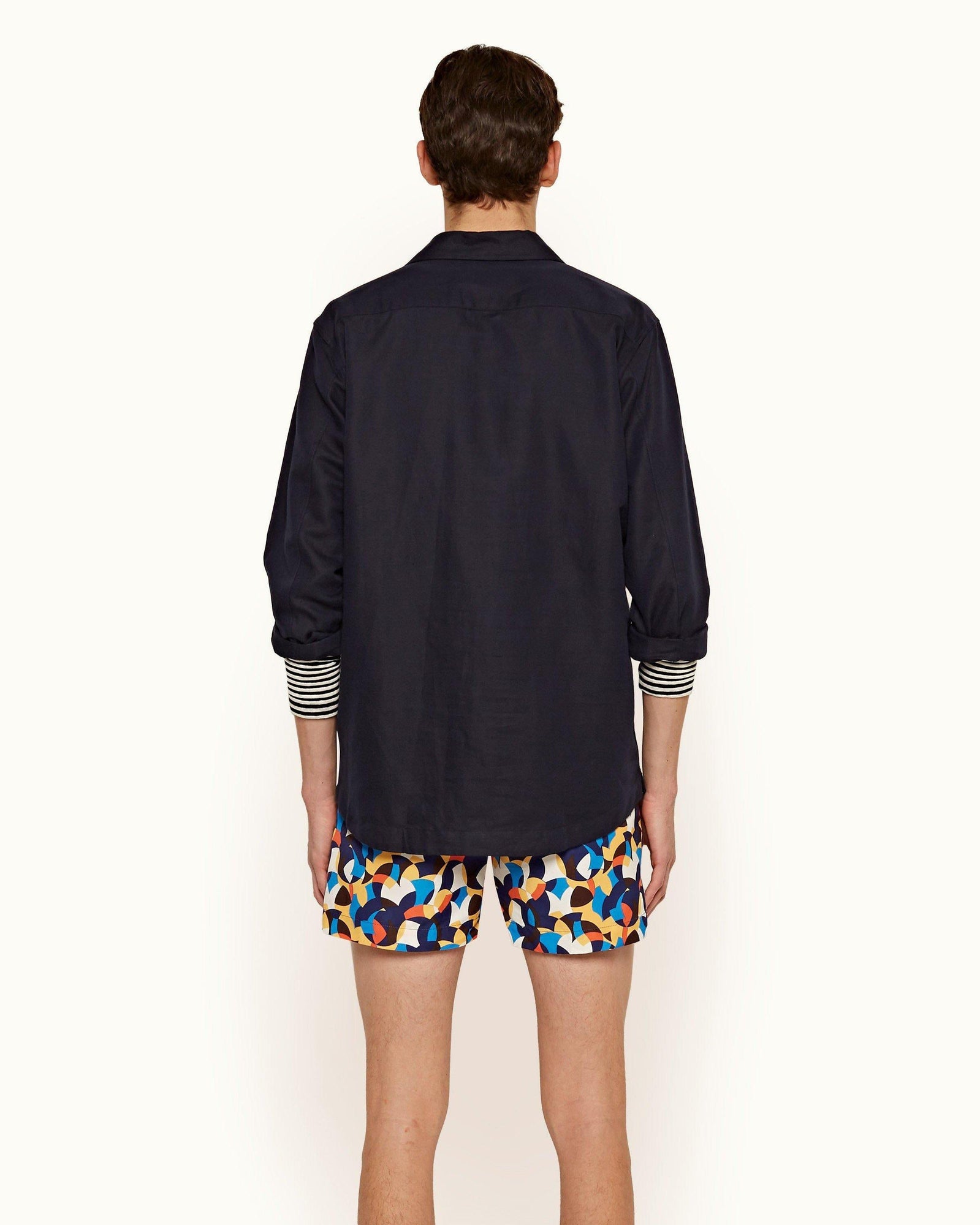 Caspian Linen Ink Overhead Button Placket Linen Blend Shirt | Ink