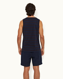 Dark Sapphire Mix Stripe Tailored Fit Organic Cotton Vest | Dark Sapphire