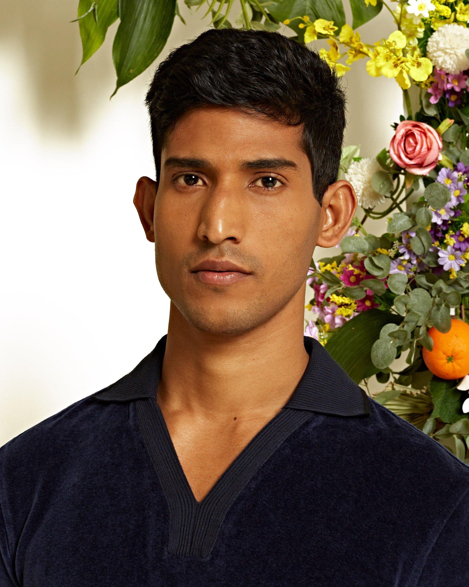 Clive Towelling Navy Cotton Linen Towelling Polo Shirt | Navy