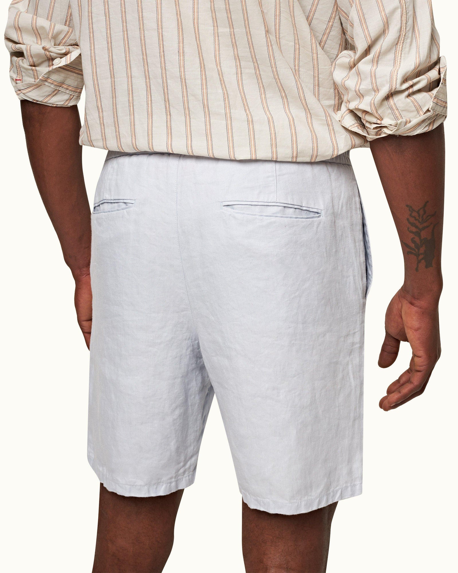 Cornell Linen Light Island Sky Tailored Fit Washed Linen Drawcord Shorts | Light Island Sky