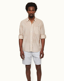Cornell Linen Light Island Sky Tailored Fit Washed Linen Drawcord Shorts | Light Island Sky
