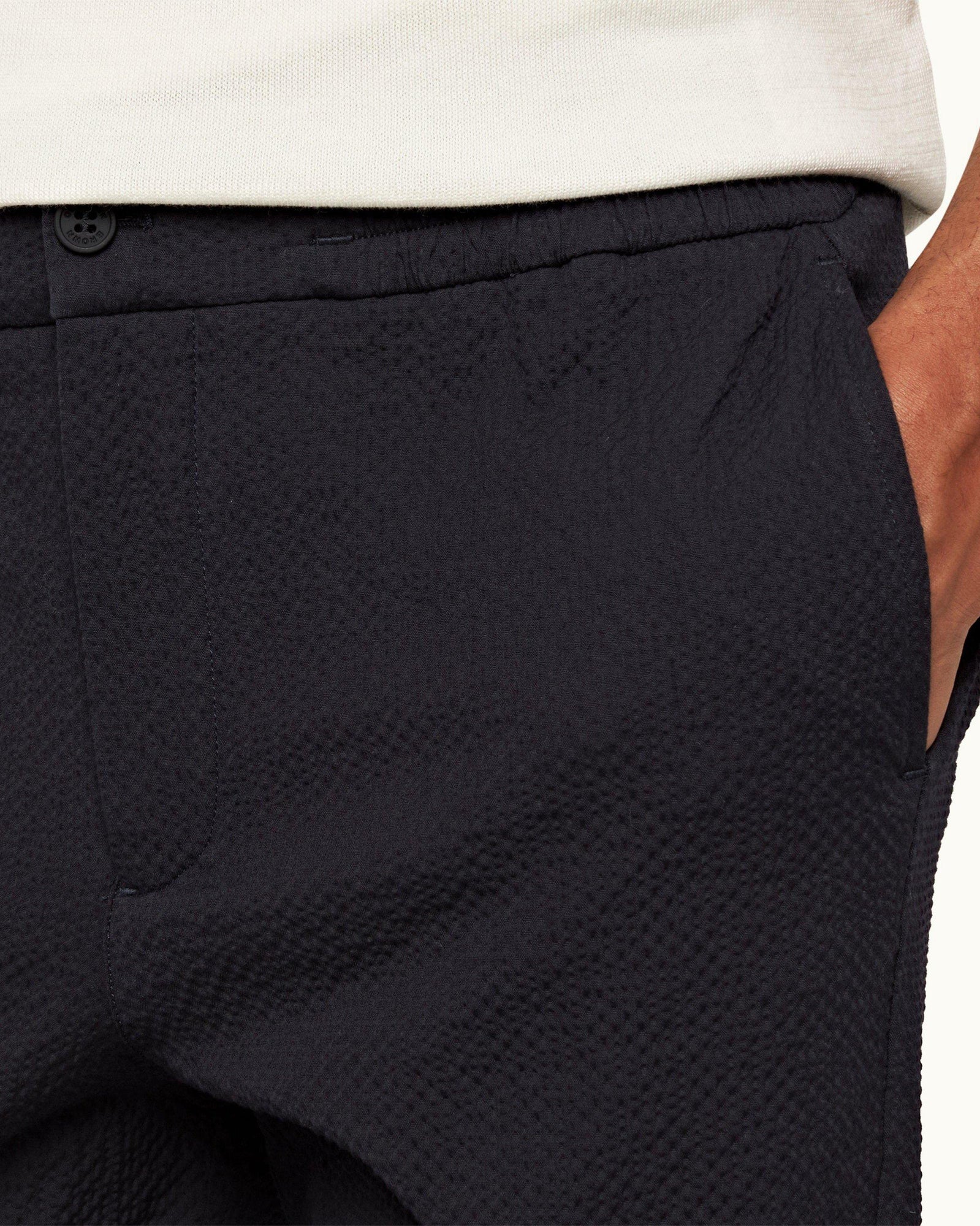 Cornell Night Iris Tapered Leg Seersucker Trousers | Night Iris