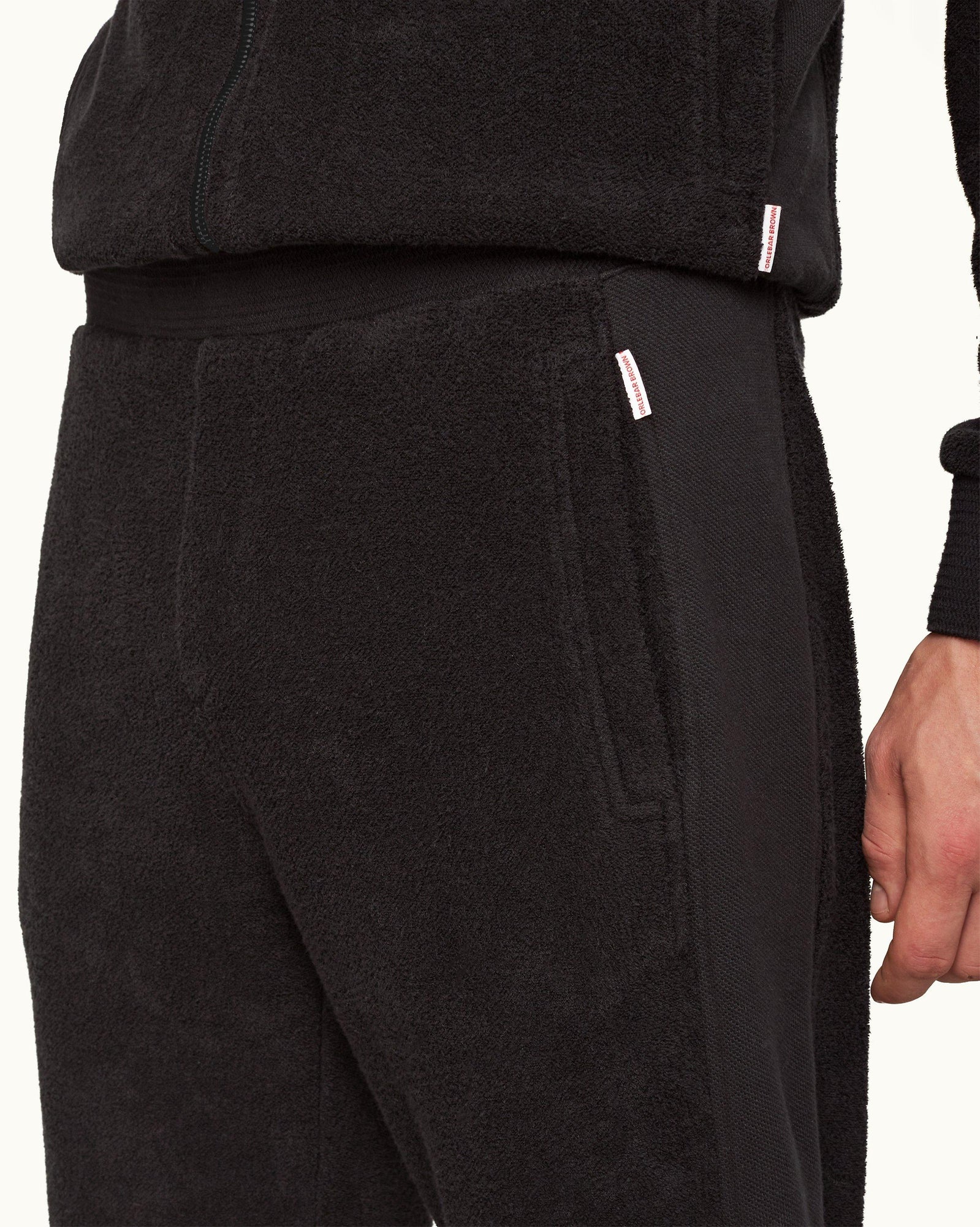 Black Mixed Texture Towelling Sweatpants | Black