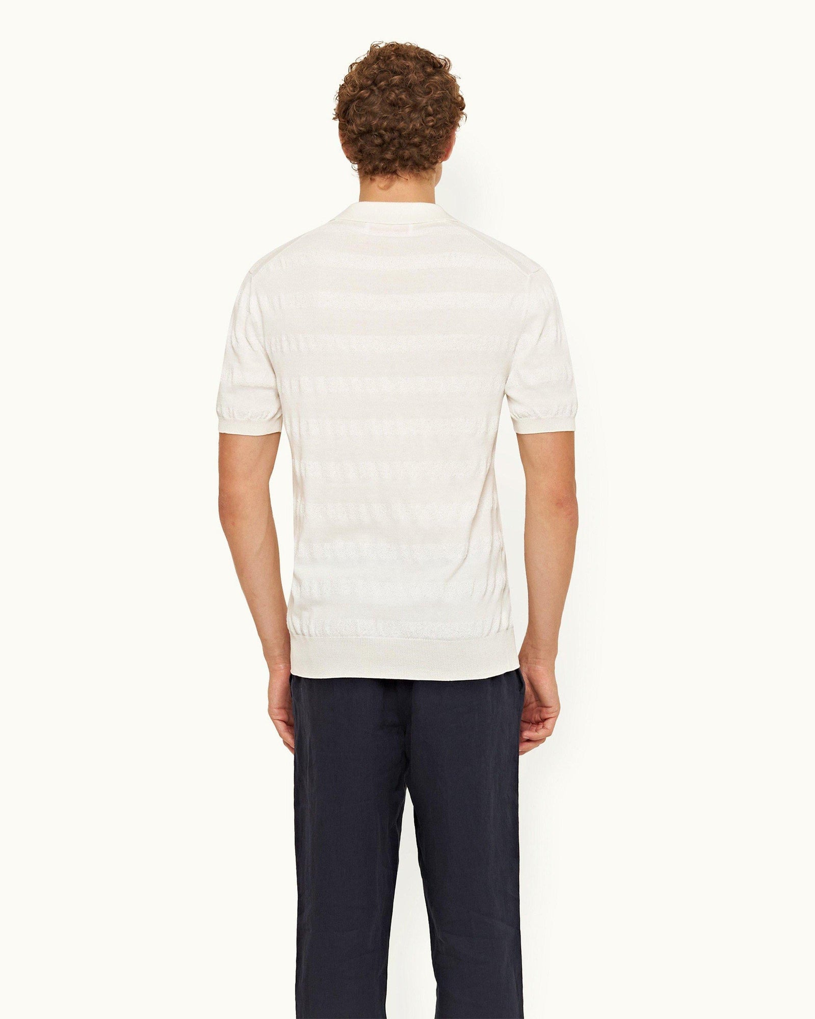 Matchstick/Sea Mist Towelling Stripe Organic Cotton Polo Shirt | Matchstick/Sea Mist