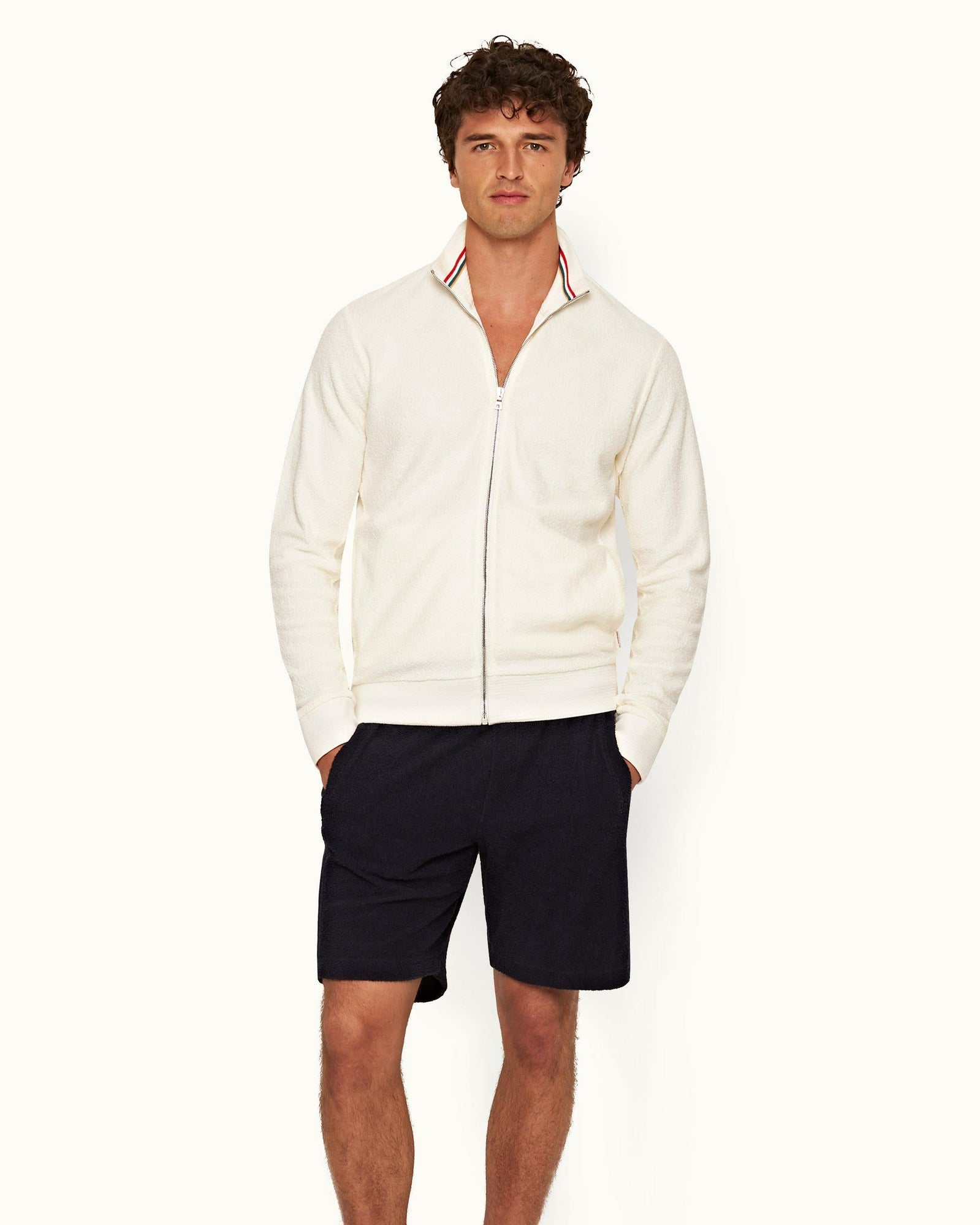 White Sand Classic Fit Mix Texture Sweatshirt | White Sand