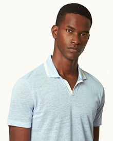 Felix Linen Powdered Sky Resort Collar Linen Pique Polo Shirt | Powdered Sky