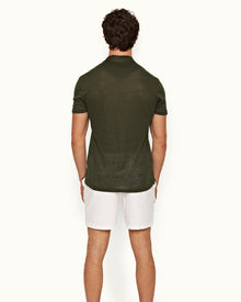 Felix Palm Short Resort Collar Short-Sleeve Linen Polo Shirt | Palm