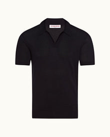 Galliot Ink Tailored Fit Knitted Cotton Polo Shirt | Ink
