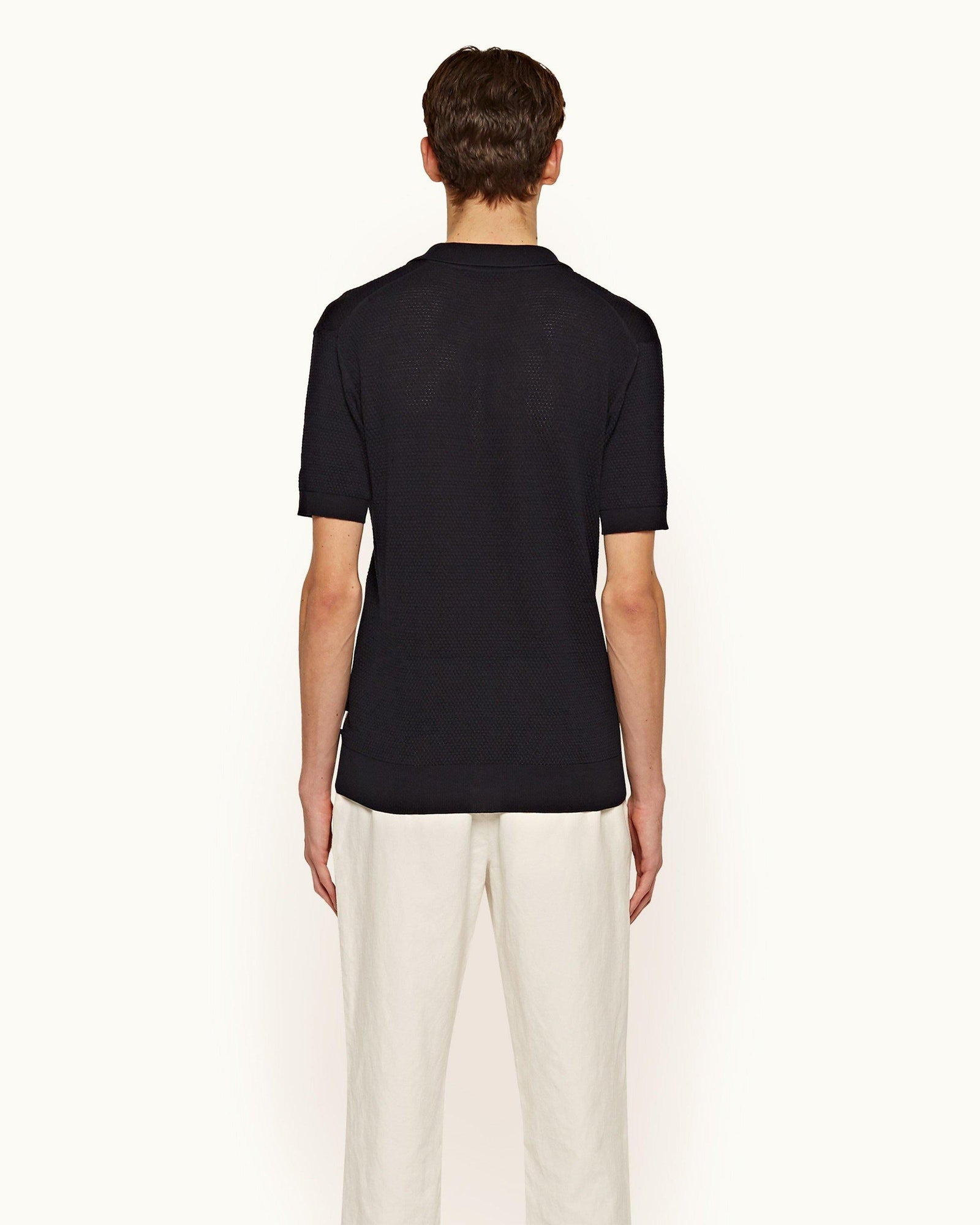 Galliot Ink Tailored Fit Knitted Cotton Polo Shirt | Ink