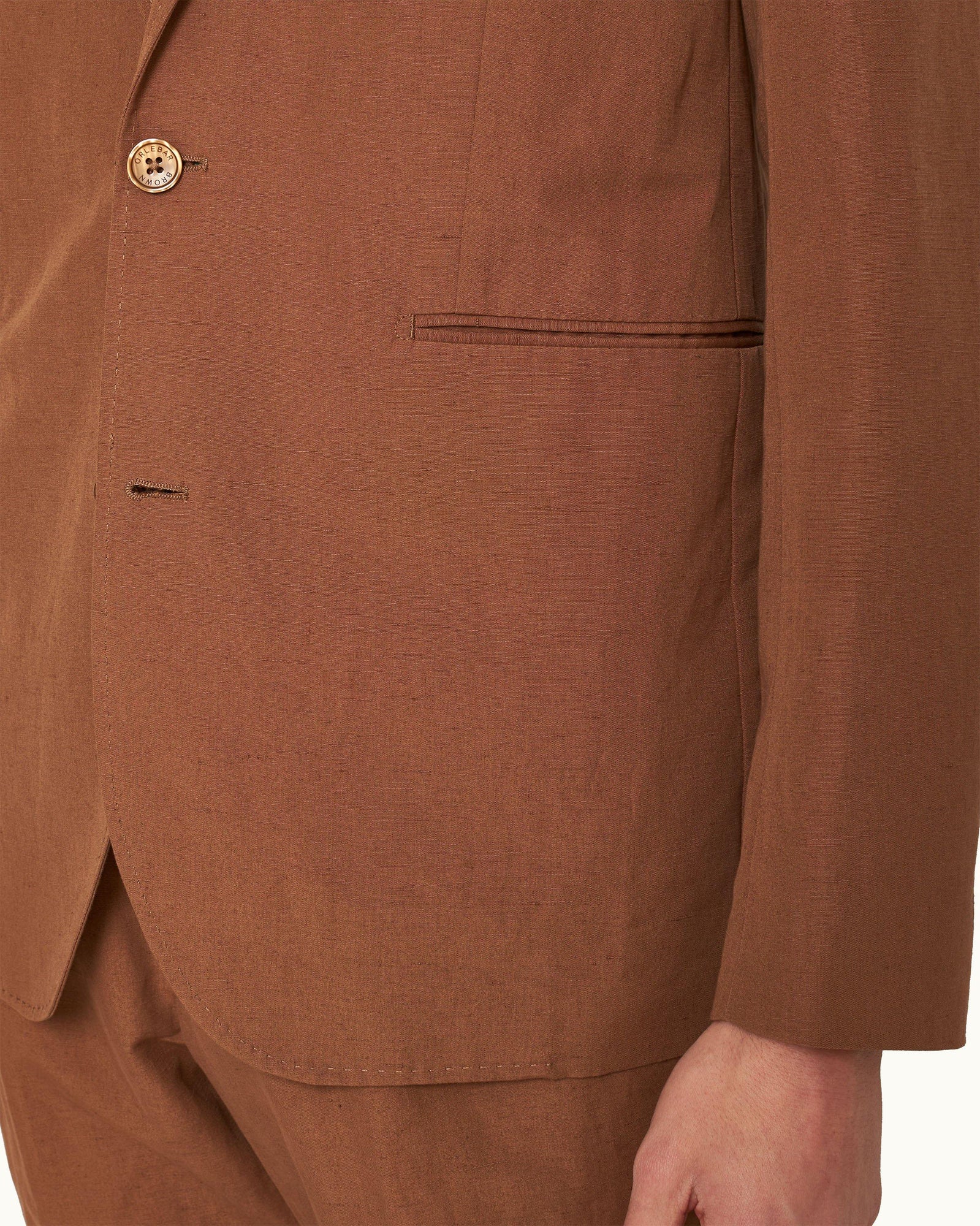 Tailored Fit, Italian Made, Two-Button Unstructured Blazer in Cinnamon Coffee | Cinnamon Coffee