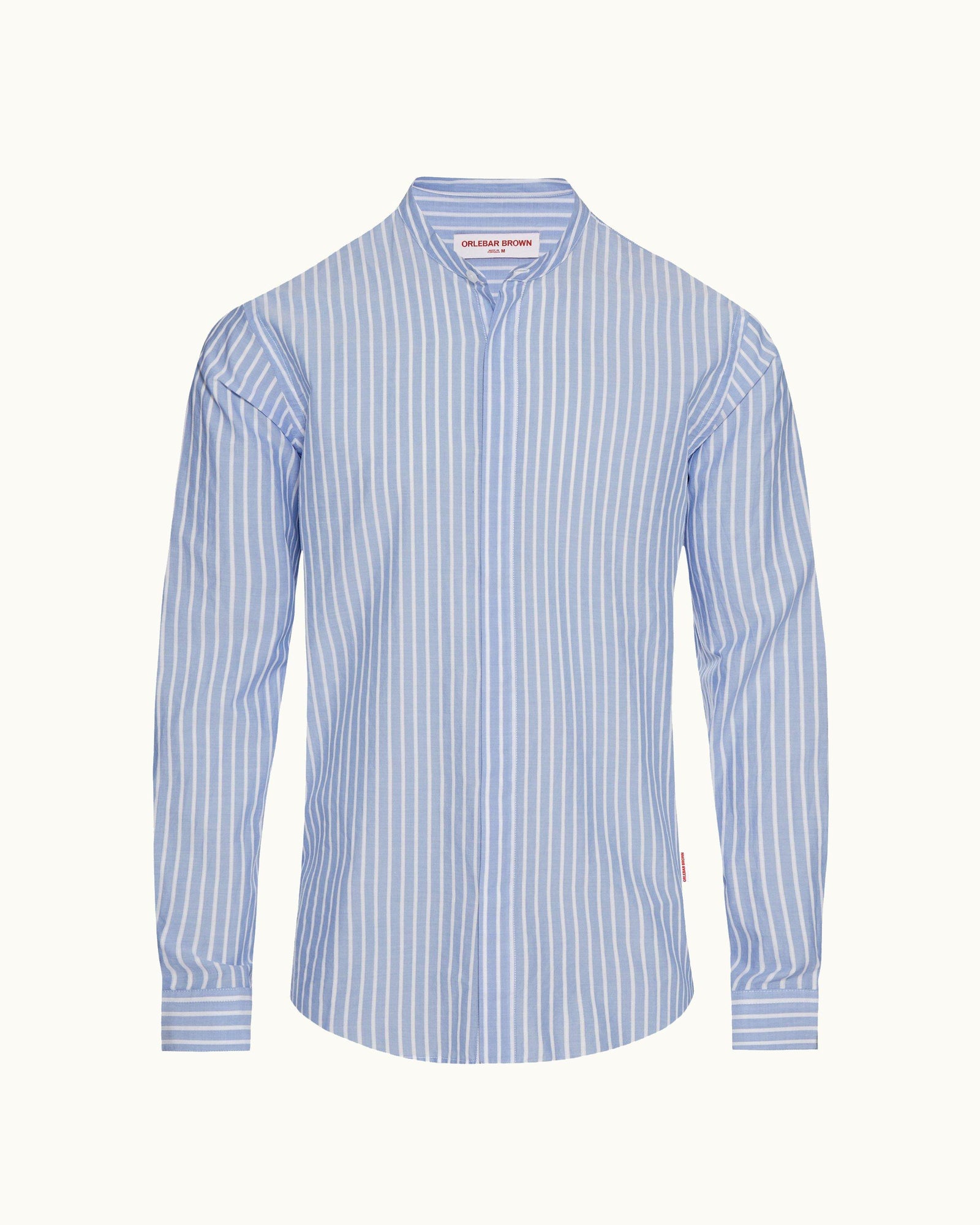 Ice Blue/White Grandad Collar Classic Stripe Shirt | Ice Blue/White