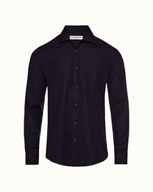 Giles Poplin Navy Classic Collar Tailored Fit Shirt | Navy
