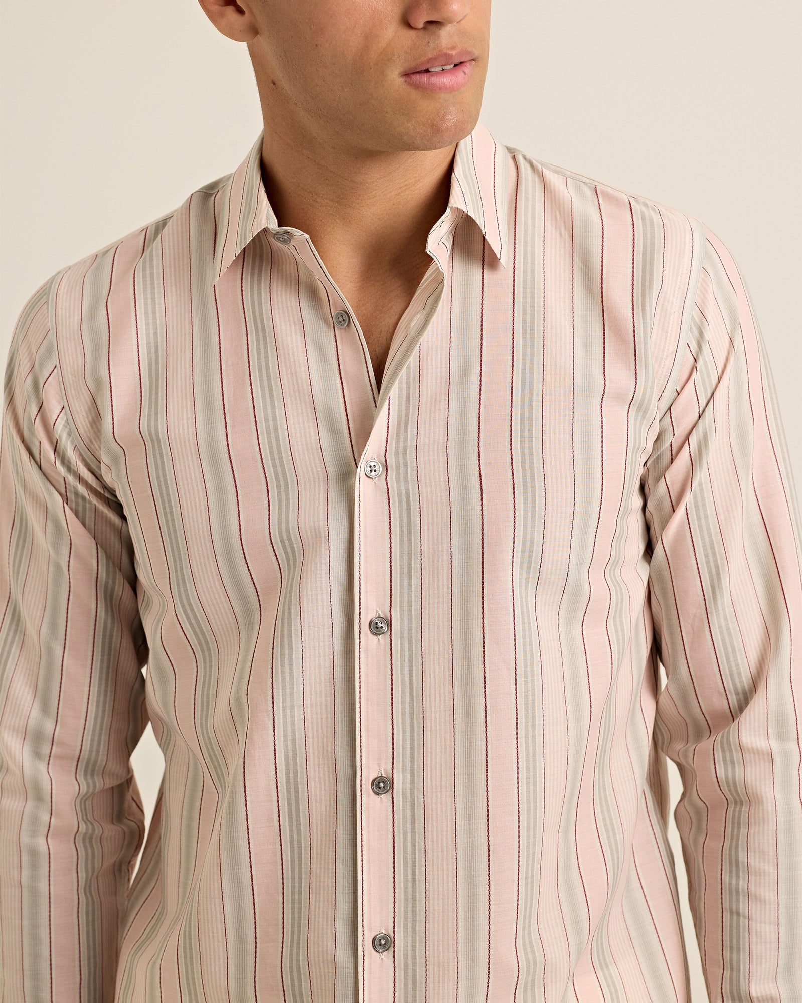 Men | Giles Stripe Shirt | Pink/Grey Stripe