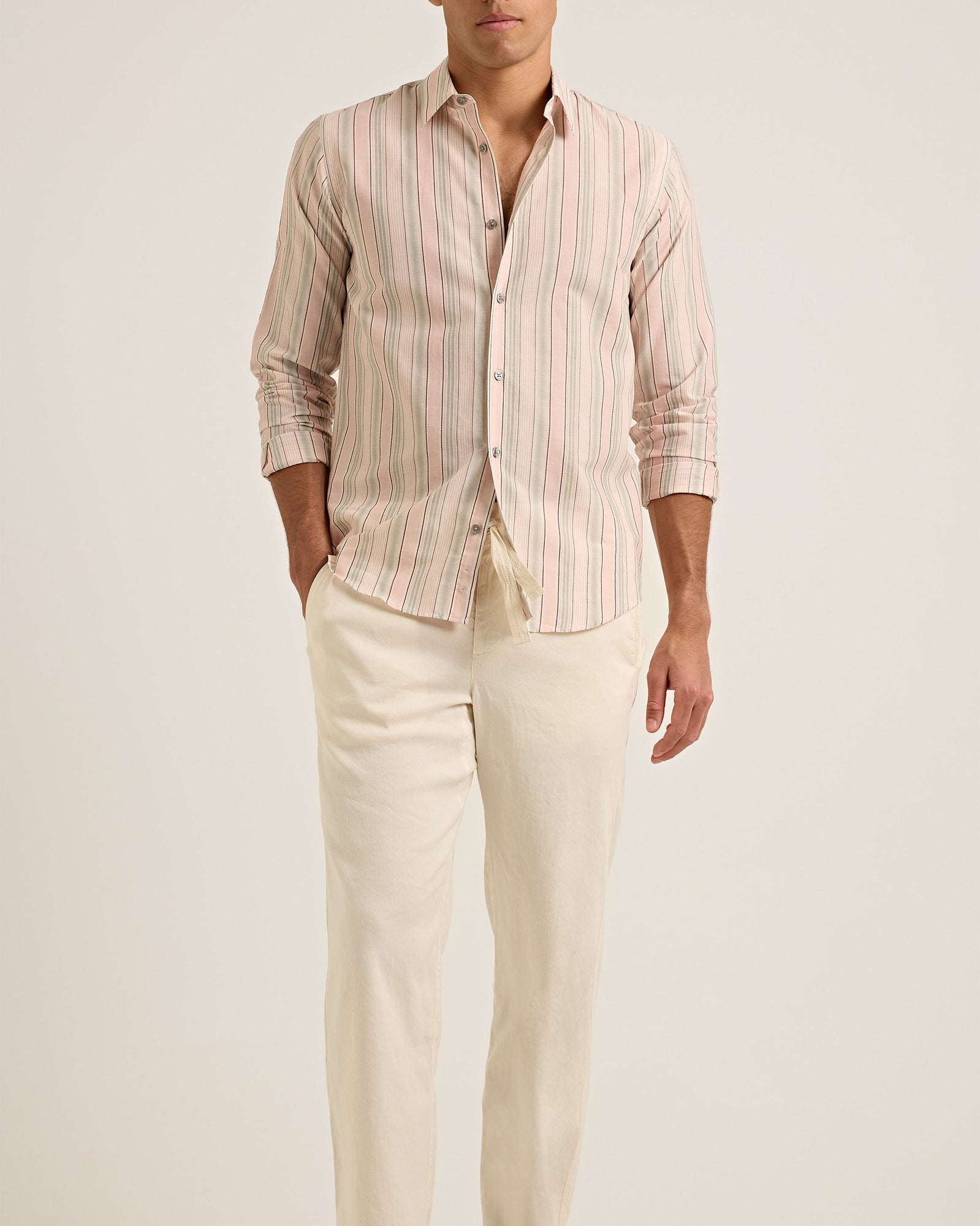Men | Giles Stripe Shirt | Pink/Grey Stripe