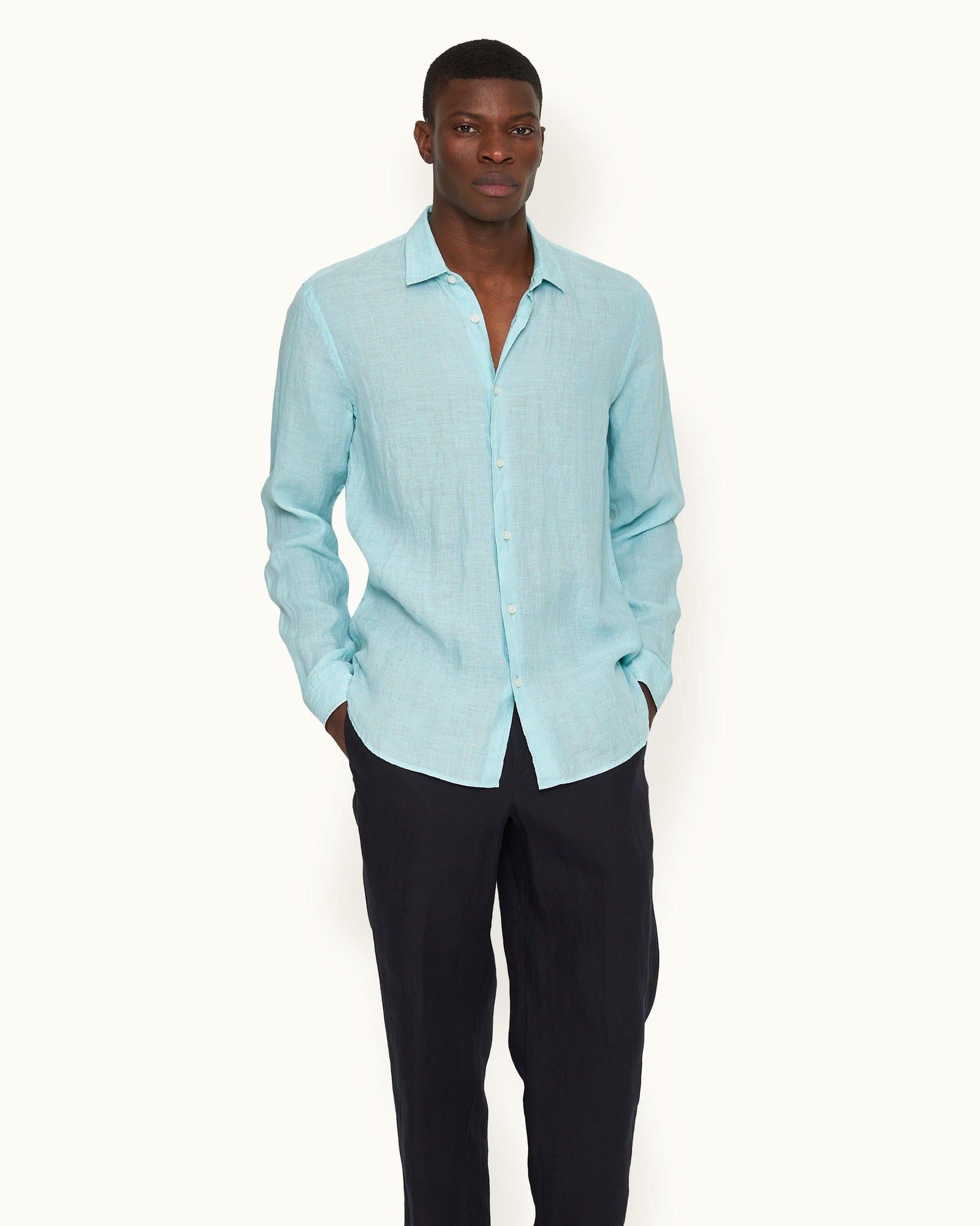 Men | Giles Lino Shirt | Light Sky Pool