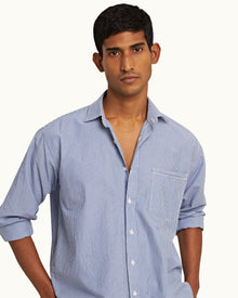 Midnight Navy/White Stripe Relaxed Fit Classic Collar Cotton Shirt | Midnight Navy/White